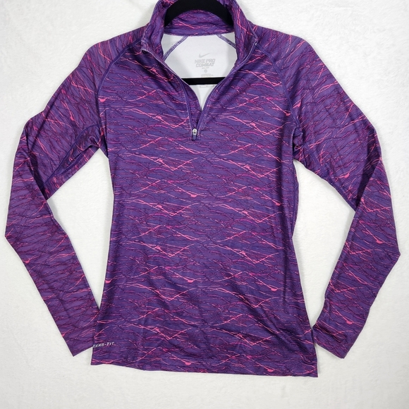 Nike pro combat purple fitted Dry-fit 1/2 zip up track jacket. Size medium - Picture 1 of 12
